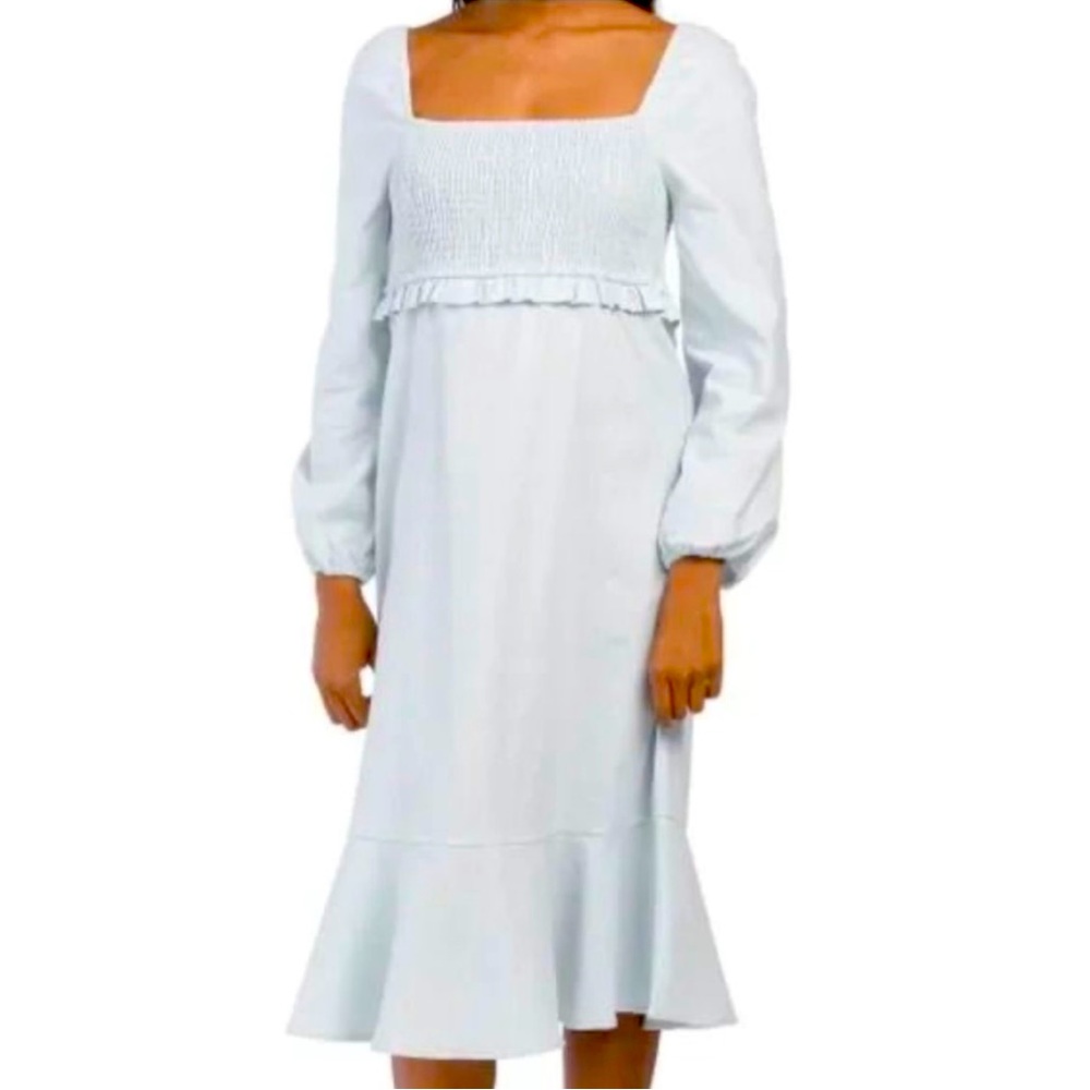 7 for all mankind linen smocked midi dress